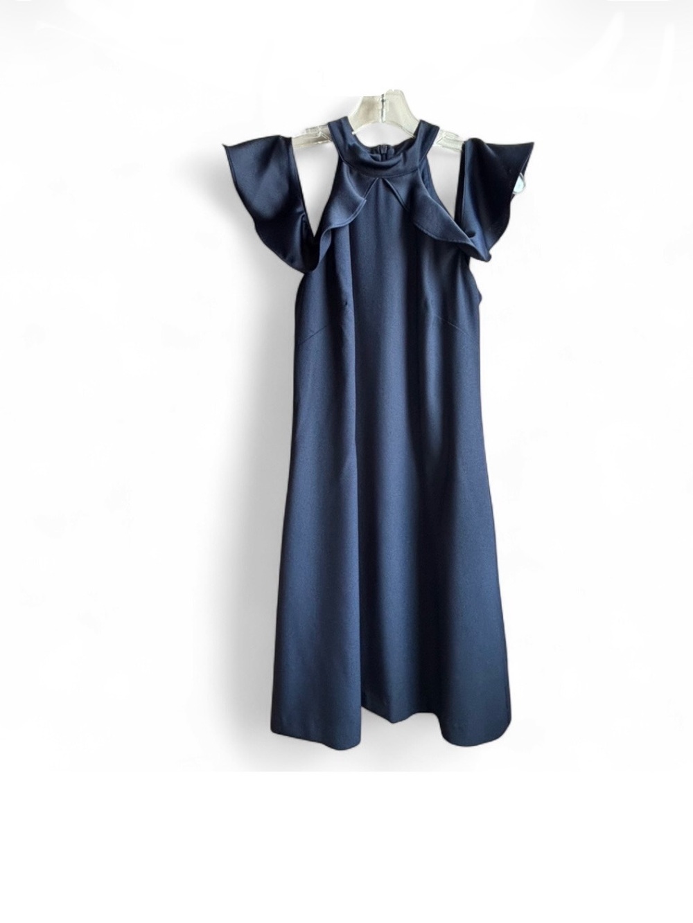 julia jordan Navy Cold-Shoulder Midi Dress with Ruffle Detail